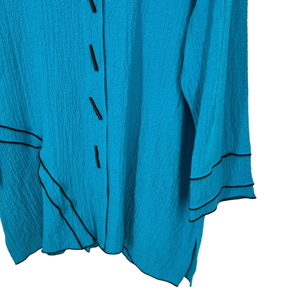 Ali Miles Sz Medium Teal Blue/Green Wearable Art to Wear Blouse Shirt Top Artsy - Picture 6 of 9